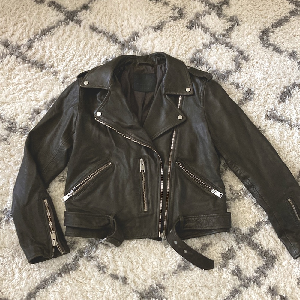 All Saints Leather Biker Jacket US 8